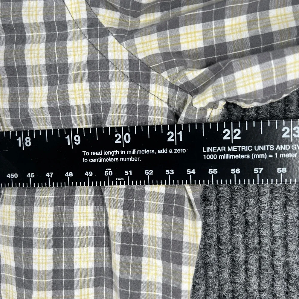 Banana Republic Shirt Mens Size Large Yellow Gray Plaid Long Sleeve Button Up